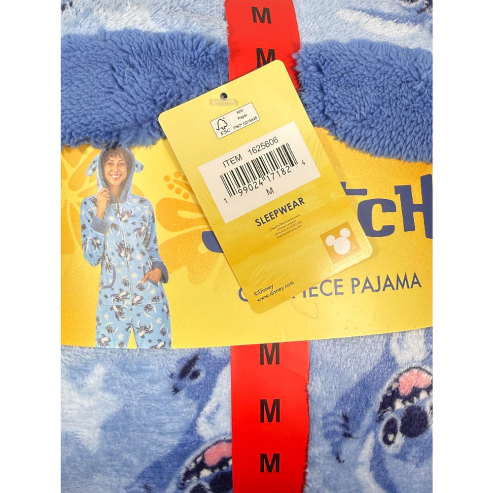 Disney Stitch Women’s One-piece Pajama Blue Jumper 3 D ears Hooded M New - Picture 3 of 5
